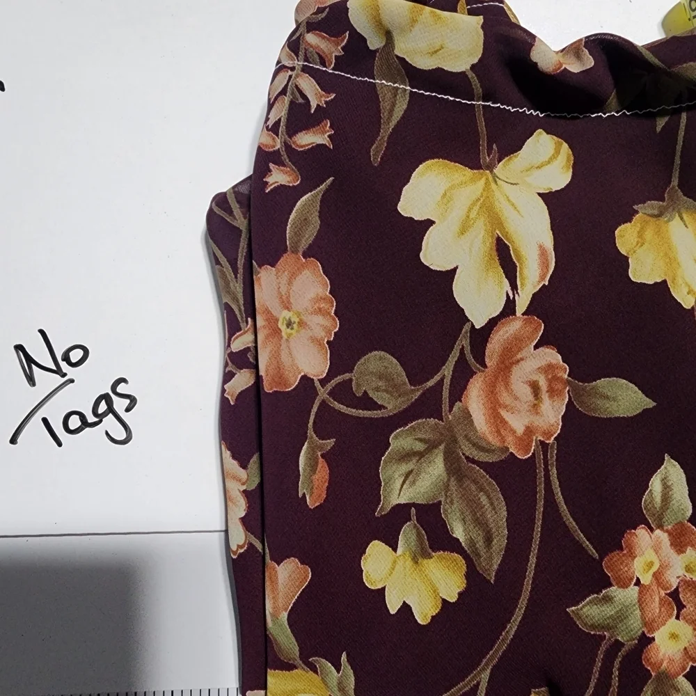 Vintage Maroon Floral Rose Maxi Skirt Side Button Sheer Overlay Boho Grunge